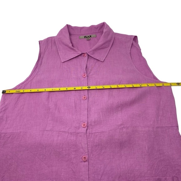 FLAX 100% Linen Raspberry Button Front Shirt Dress w Collar Flowy Relaxed Fit - Picture 8 of 11